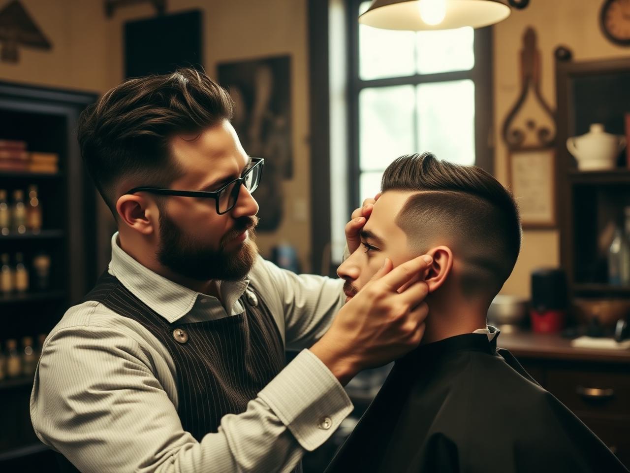 Barber giving a client a precise fade at Desert Edge Barbershop in Edgewood NM