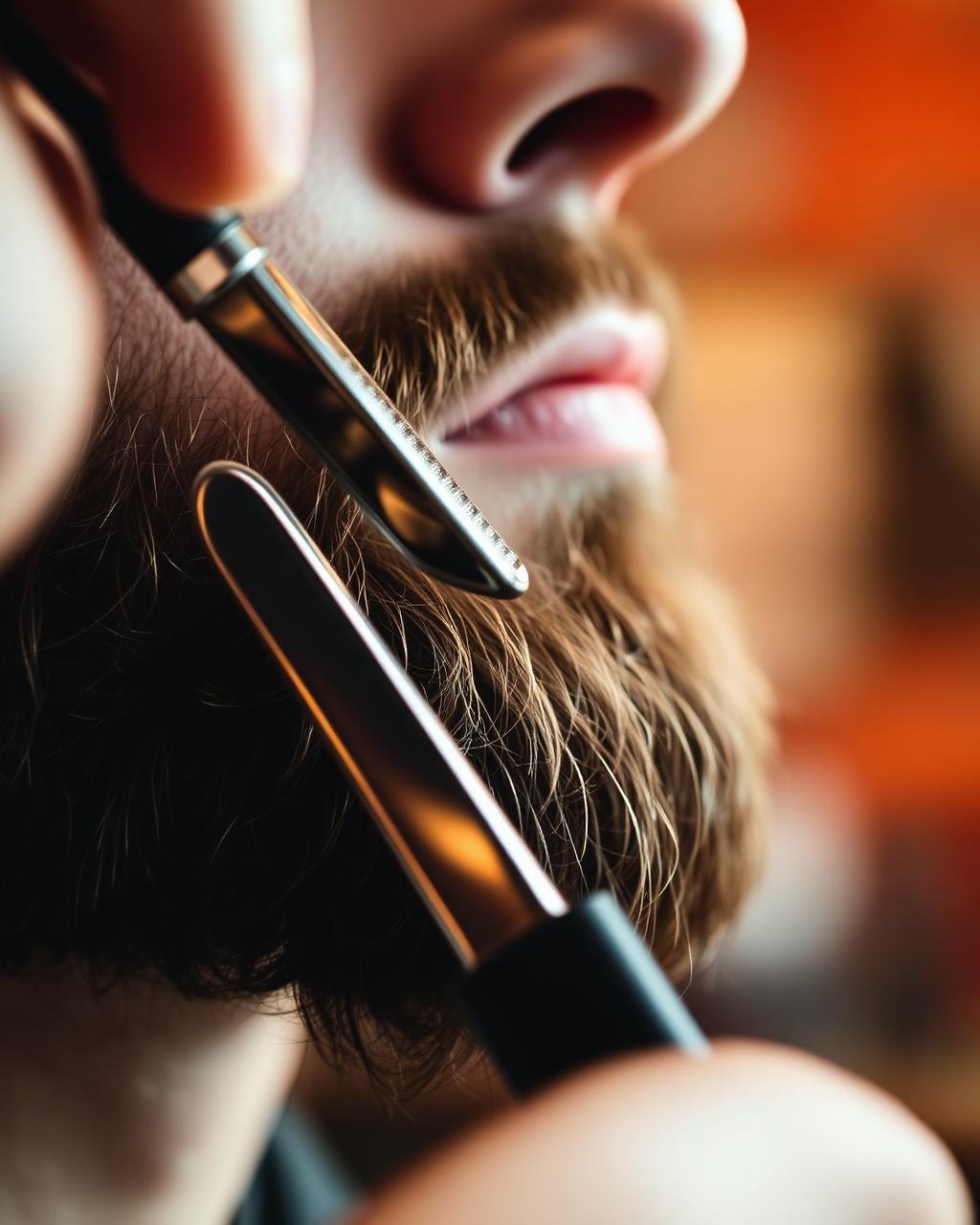 Close-up beard trim with a straight razor at Desert Edge Barbershop